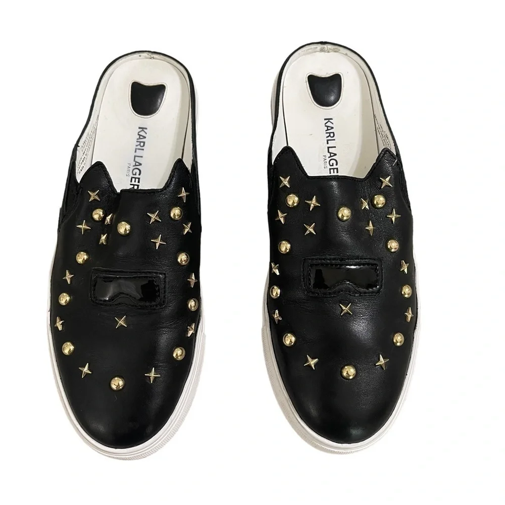 Karl Lagerfeld Paris "Eisley" Slip On Mule Sneakers in Black and Gold Size 6.5 - Picture 3 of 9